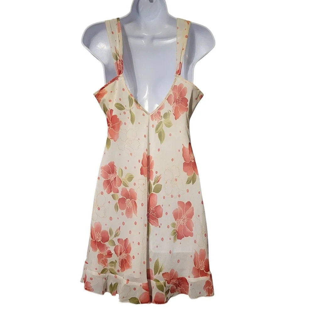 VTG Expressions By California Dynasty Sm Night Slip‎ Cream Pink Roses Lace Trim